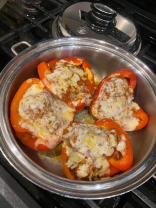Stuffed Red Bell Peppers in pot - life changing dinners